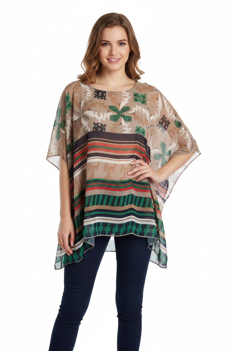 Kiwi Multicolor Chiffon Tunic Fits Small/Medium